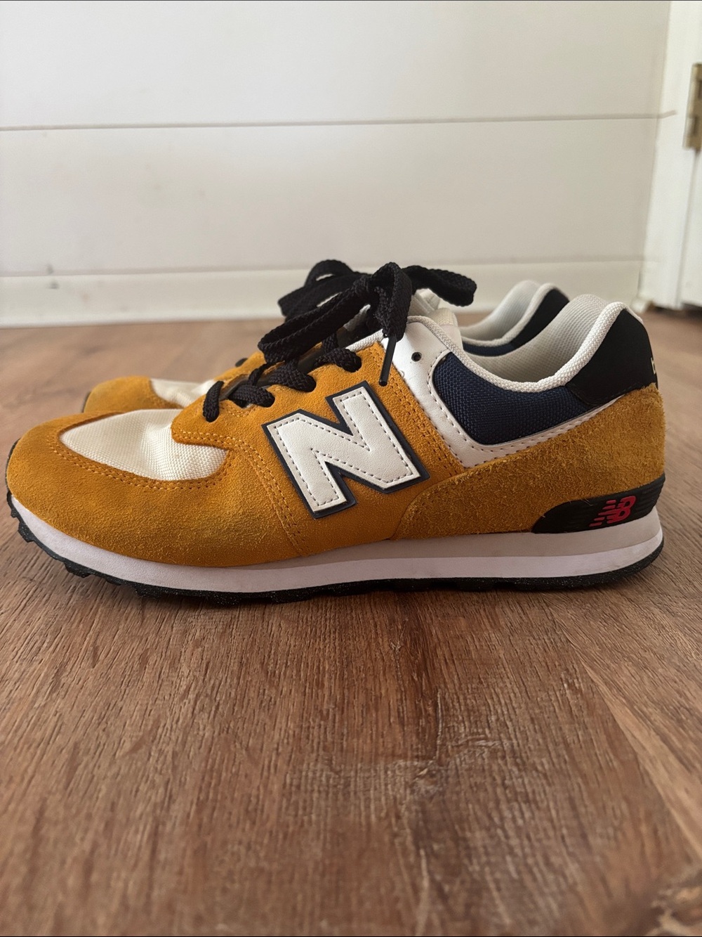 New Balance Yellow Suede & Navy Accent Sneakers 574